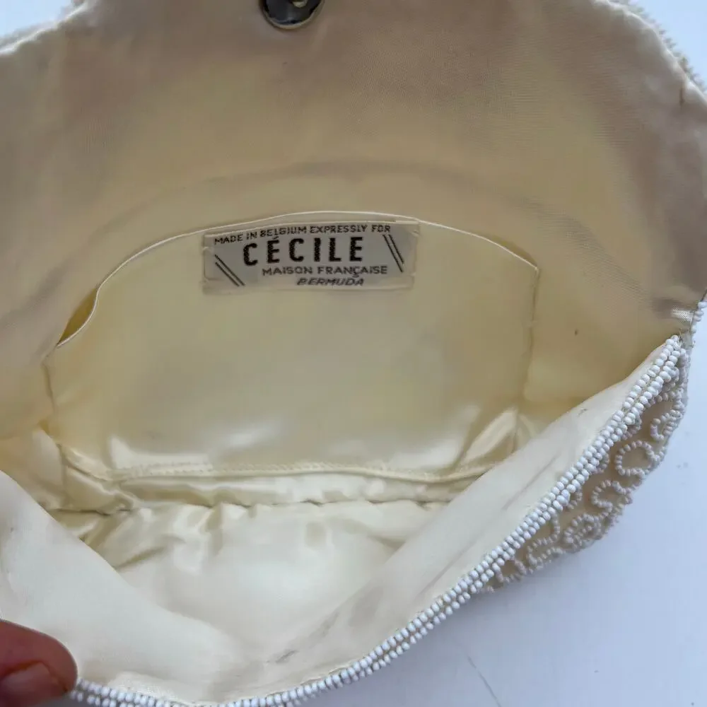 Vintage White Beaded Clutch Bag by Cecile